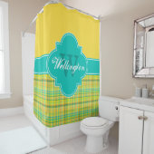 Aquamarin Gelbe Madras Kariert 1ICB Ribbon Name Duschvorhang (Beispiel)