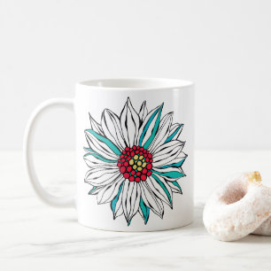 Aquamarin-gelbe Orangenrot-Daisy-Blume Kaffeetasse