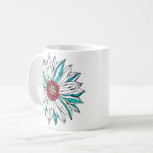Aquamarin-gelbe Orangenrot-Daisy-Blume Kaffeetasse (Vorderseite Links)