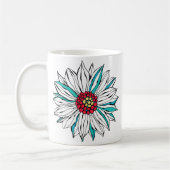 Aquamarin-gelbe Orangenrot-Daisy-Blume Kaffeetasse (Links)