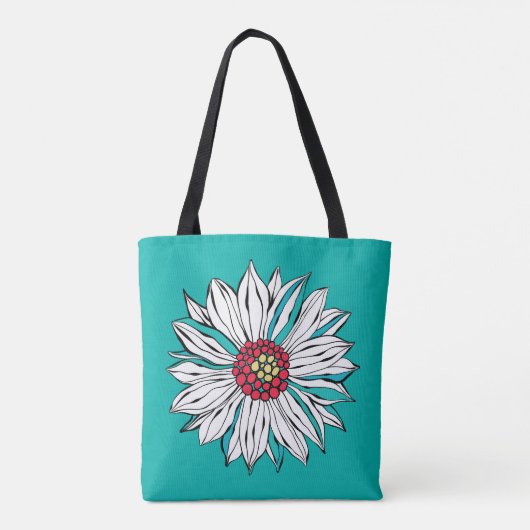 Aquamarin-gelbe Orangenrot-Daisy-Blume Tasche (Rückseite)