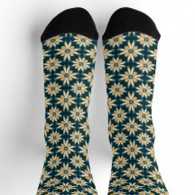 Aquamarin-Gelbe Retro-Daisy-Muster Crew Socken