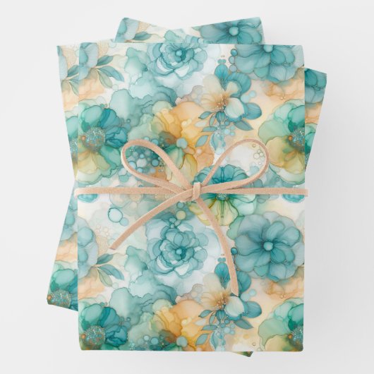 Aquamarin-gelbes Alkoholtupfer Tinte Illustration  Geschenkpapier Set (Beispiel)