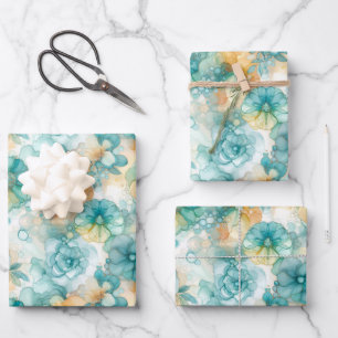 Aquamarin-gelbes Alkoholtupfer Tinte Illustration  Geschenkpapier Set