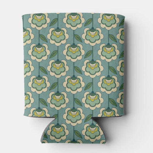 Aquamarin-gelbes Blumenmuster Dosenkühler (Rückseite)