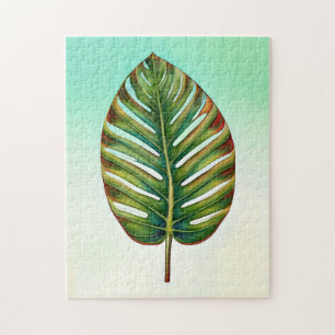 Aquamarin-gelbes tropisches Leaf mit grün grün Puzzle