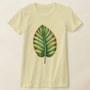 Aquamarin-gelbes tropisches Leaf mit grün grün T-Shirt