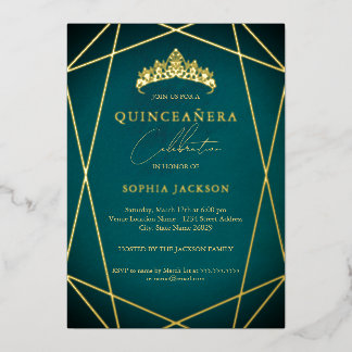 Aquamarin Geometric Gold Elegante Quinceanera Folieneinladung
