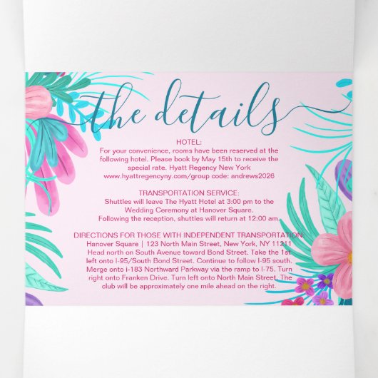 Aquamarin gestrichene Blume - Details zur Registri Dreifach Gefaltete Einladung (Innenseite Mitte)