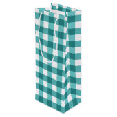 Aquamarin Gingham Geschenktüte Für Weinflaschen (Rückseite Schrägansicht)