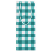 Aquamarin Gingham Geschenktüte Für Weinflaschen (Rückseite)