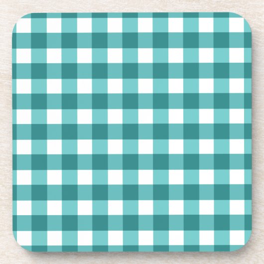 Aquamarin Gingham Getränkeuntersetzer (Vorderseite)