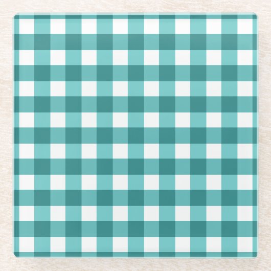 Aquamarin Gingham Glasuntersetzer (Vorderseite)