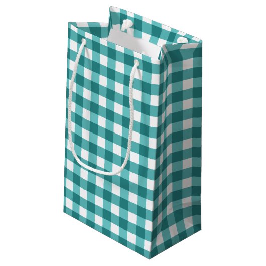 Aquamarin Gingham Kleine Geschenktüte (Rückseite Schrägansicht)