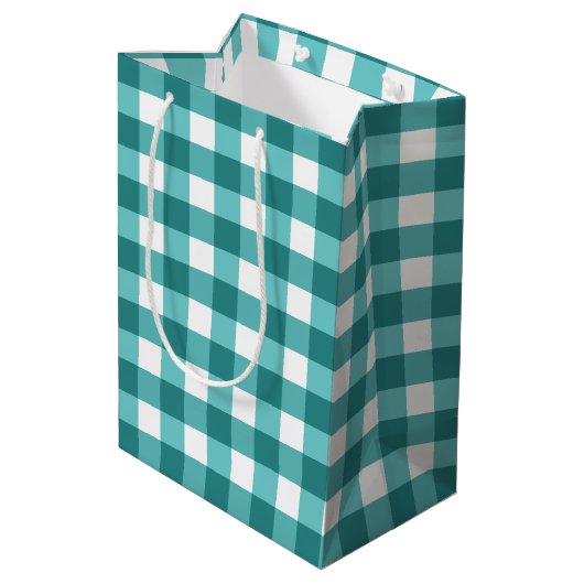 Aquamarin Gingham Mittlere Geschenktüte (Rückseite Schrägansicht)