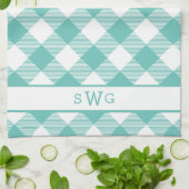 Aquamarin Gingham Monogram Küchentuch (Gefaltet)