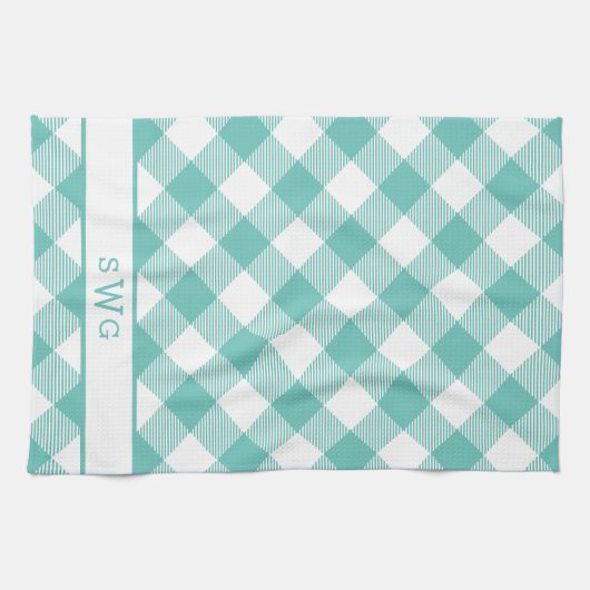 Aquamarin Gingham Monogram Küchentuch (Horizontal)