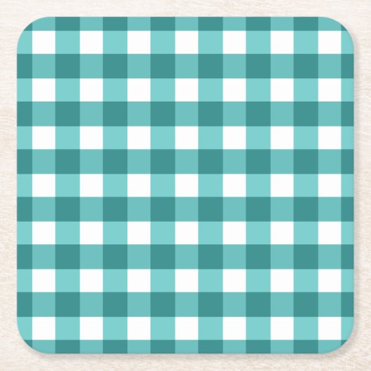Aquamarin Gingham Rechteckiger Pappuntersetzer (Vorderseite)