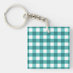 Aquamarin Gingham Schlüsselanhänger