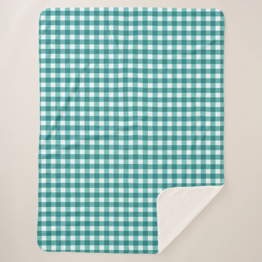 Aquamarin Gingham Sherpadecke (Vorderseite)