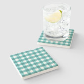 Aquamarin Gingham Steinuntersetzer (Seitenansicht)