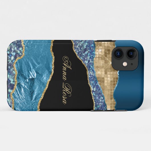 *~* Aquamarin Glam Agate Geode Gold Glitzer Black Case-Mate iPhone Hülle (Rückseite (Horizontal))