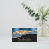 *~* Aquamarin Glam Agate Geode Gold Glitzer Black Visitenkarte (Stehend Vorderseite)