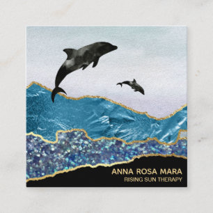 *~* Aquamarin Glam Beach Delphine Gold Glitzer Bla Quadratische Visitenkarte