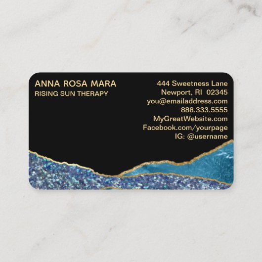 *~* Aquamarin Glam Beach Delphine Gold Glitzer Visitenkarte (Rückseite)