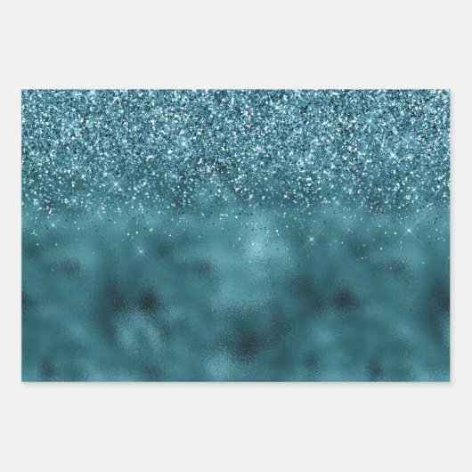 Aquamarin Glitz Glitzer Glam Geschenkpapier Set (Vorderseite)