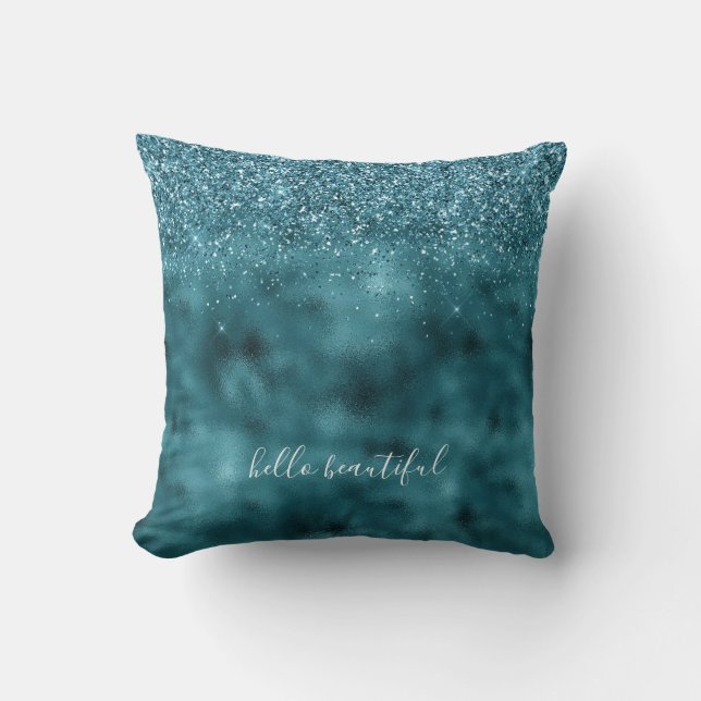 Aquamarin Glitz Glitzer Glam Kissen (Vorderseite)