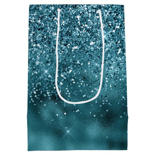 Aquamarin Glitz Glitzer Glam Mittlere Geschenktüte (Rückseite)