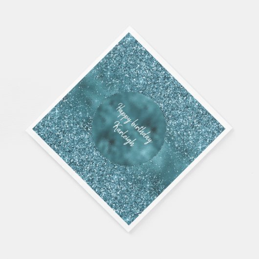 Aquamarin Glitz Glitzer Glam Serviette (Ecke)