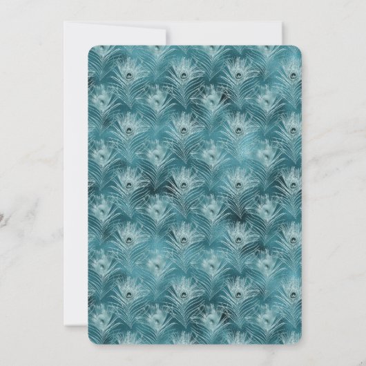 Aquamarin Glitzy Glam Peacock Feathers Einladung (Rückseite)