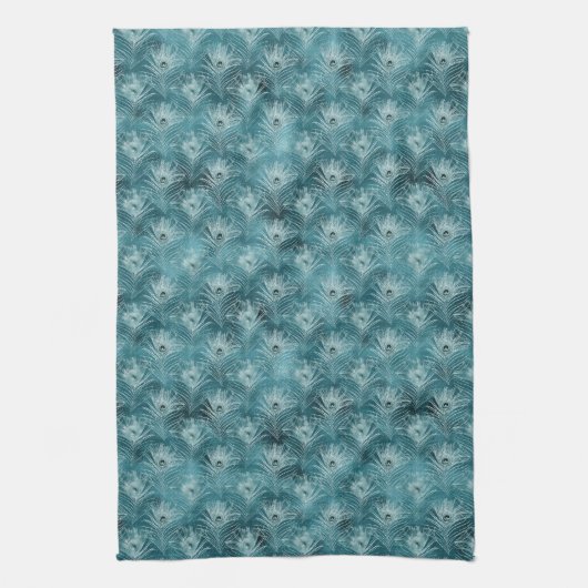 Aquamarin Glitzy Glam Peacock Feathers Geschirrtuch (Vertikal)