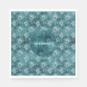 Aquamarin Glitzy Glam Peacock Feathers Serviette