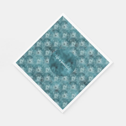 Aquamarin Glitzy Glam Peacock Feathers Serviette (Ecke)