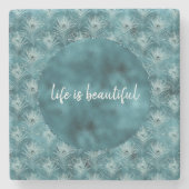 Aquamarin Glitzy Glam Peacock Feathers Steinuntersetzer (Vorderseite)