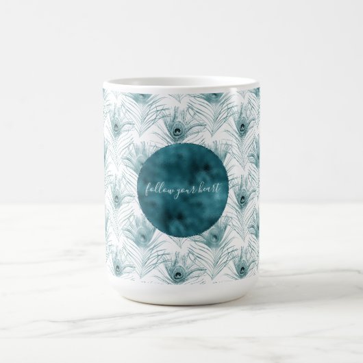 Aquamarin Glitzy Peacock Feathers Kaffeetasse (Mittel)