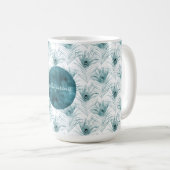 Aquamarin Glitzy Peacock Feathers Kaffeetasse (VorderseiteRechts)