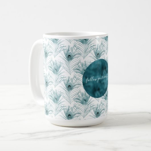 Aquamarin Glitzy Peacock Feathers Kaffeetasse (Vorderseite Links)
