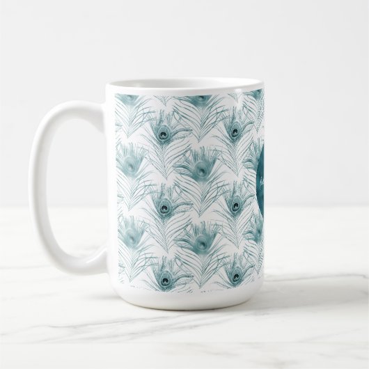 Aquamarin Glitzy Peacock Feathers Kaffeetasse (Links)