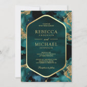 Aquamarin Gold Abstrakt Fluid Ink Foto Hochzeit Einladung (Vorderseite)