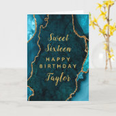 Aquamarin Gold Agate 16 . Geburtstag Happy Birthda Karte (Gelbe Blume)