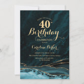 Aquamarin Gold Agate 40. Geburtstag Einladung (Vorderseite)