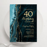 Aquamarin Gold Agate 40. Geburtstag Einladung<br><div class="desc">Aquamarin und goldgelb 40. Geburtstag Party Einladung. Elegantes modernes Design mit türkisfarbenem,  aquamarin blauem Aquarell-Hintergrund,  Imitat Glitzer Gold und Typografie Drehbuch Schriftart. Die trendige Einladungskarte eignet sich perfekt für eine stilvolle Damenfeier. Gedruckte Zazzle Einladungen oder Sofortdownload digitalen druckbaren Vorlage.</div>