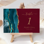 Aquamarin Gold Agate Burgundy Wedding<br><div class="desc">Der links Rand dieser eleganten,  modernen Hochzeitskarte zeichnet sich durch eine aquamarine blaue Aquarellgrenze aus,  die mit Imitaten mit goldenem Glitzer bestickt wurde. Der anpassbare Text kombiniert goldfarbene Handschrift,  kursiv und kopperplate Schriftart auf bordeauxrotem Hintergrund.</div>