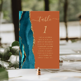 Aquamarin Gold Agate Burnt Orange Wedding Tischnummer