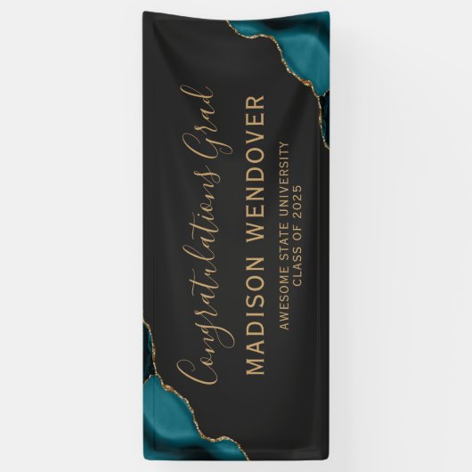 Aquamarin Gold Agate Dark Herzlichen Glückwunsch A Banner (Vertikal)