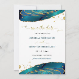 Aquamarin Gold Agate Foto Save the Date Einladung